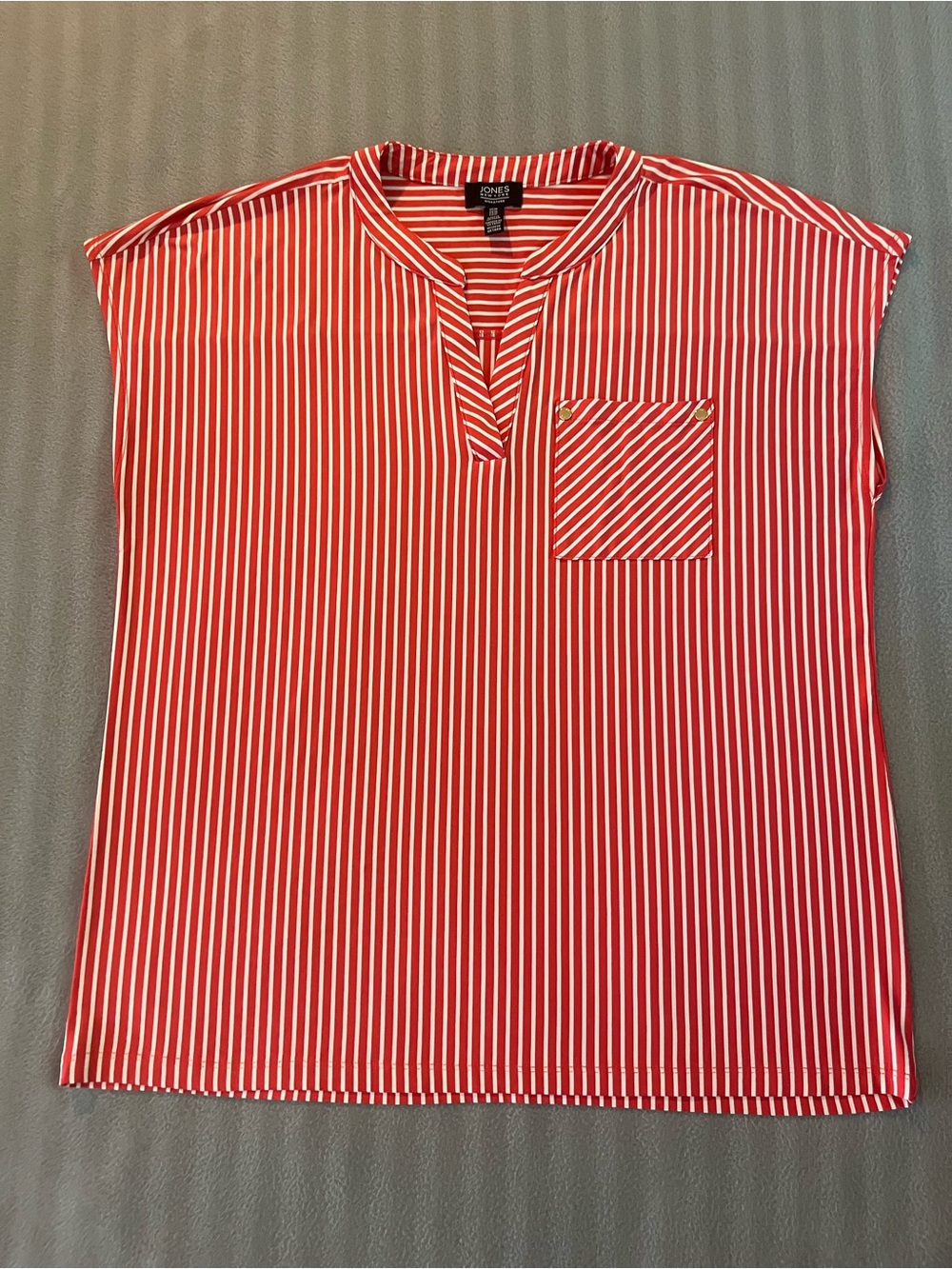 Jones New York Red and White Vertical-Stripe Polo Shirt